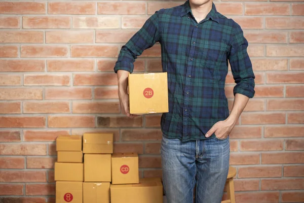 Man Entrepreneur Owner Sme Business Packaging Box Send His Customer — Stock Photo, Image