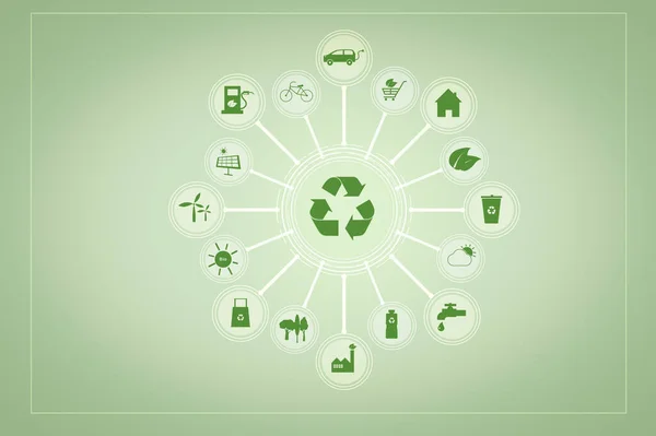 Ökológiai Jelek Zöld Háttérrel Earth Koncepció — Stock Fotó