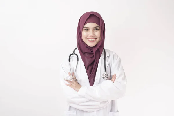Beautiful Woman Doctor Hijab Portrait White Background — Stock Photo, Image
