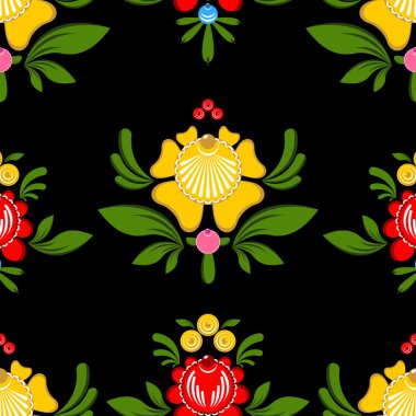 Gorodets boyama dikişsiz desen. Çiçek süsü. Rus nat