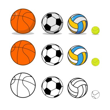 Sports ball set. Basketball and football. Tennis and volleyball. clipart