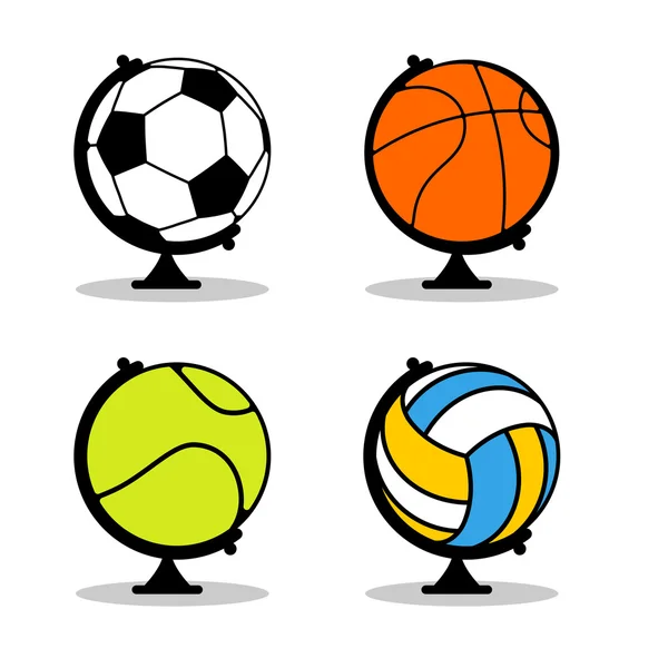 Sport Globe set. Bollar i jorden sfär. Basket och fotboll — Stock vektor