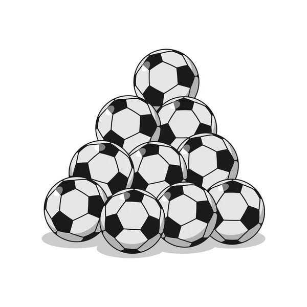 Pile of football. Many soccer balls. Sports accessory — Stock Vector