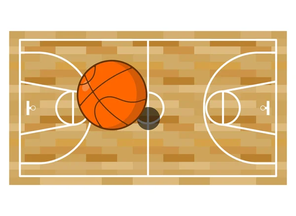 Terrain de basket et ballon. Jeu de basket. Boule orange haute — Image vectorielle