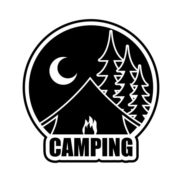 Logotipo de acampamento nocturno. Emblema para o acampamento de alojamento. Sagacidade paisagística — Vetor de Stock