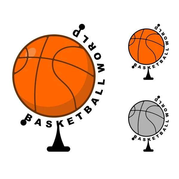 World basketball. Globe ball game. Sports accessory as earth. Or — Stock Vector