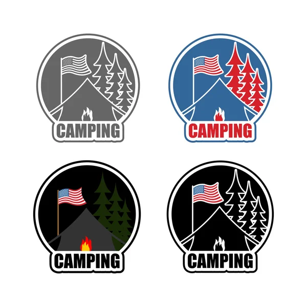 Amerikanisches Camping-Logo Tag und Nacht. Emblem für accommodatio — Stockvektor