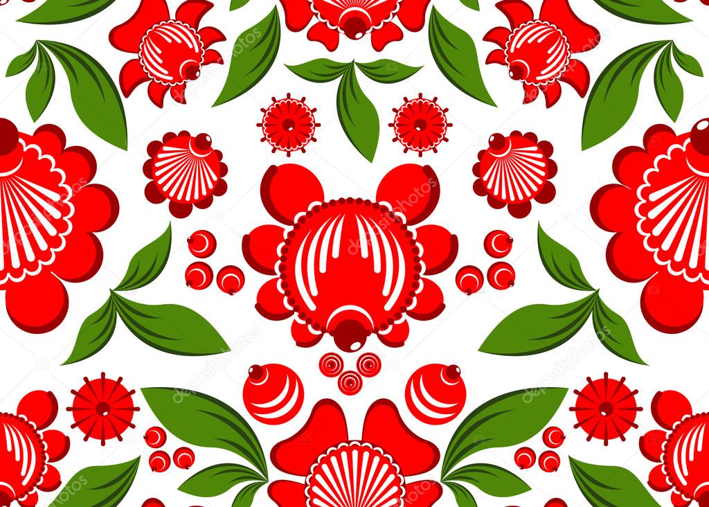 Gorodets painting seamless pattern. Floral ornament. Russian nat
