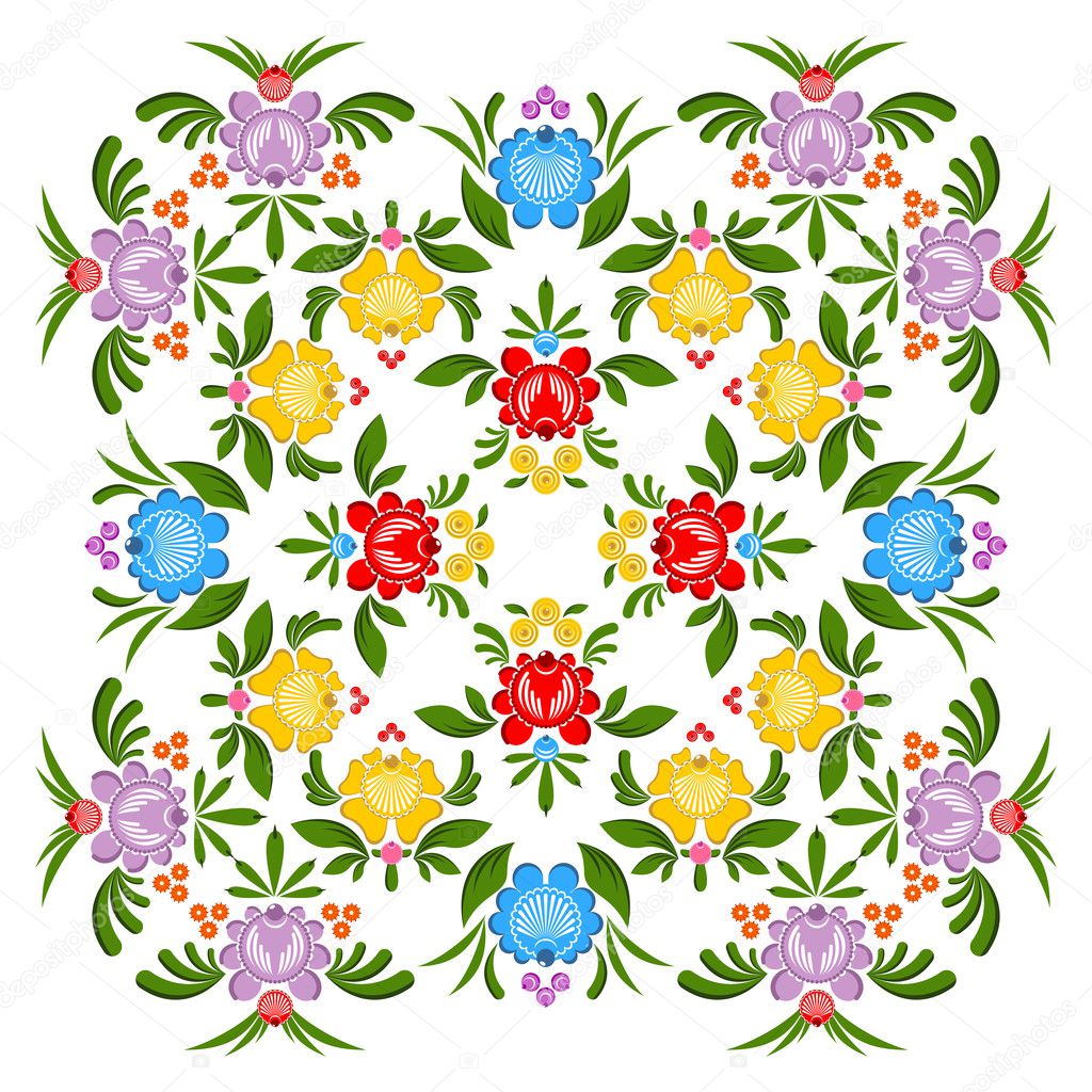 Gorodets painting pattern. Floral ornament. Russian national fol