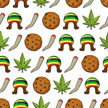 Rasta simgeleri sorunsuz desen. Marihuana ve çerez yeşil yaprak