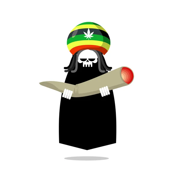 Rasta Death erbjuder gemensamma eller spliff. Rastafari dreadlocks skalle — Stock vektor