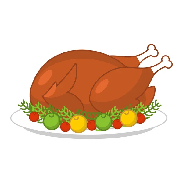Gebraden kalkoen voor Thanksgiving. Fowl op plaat. Geroosterde wildfowl wit — Stockvector