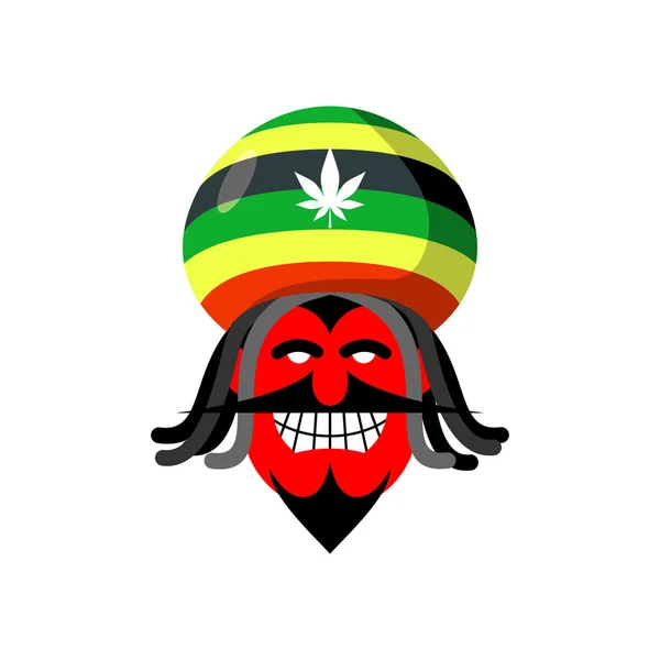 Rastaman devil. Rasta cap and dreadlocks. Satan for Rastafarians — Stock Vector