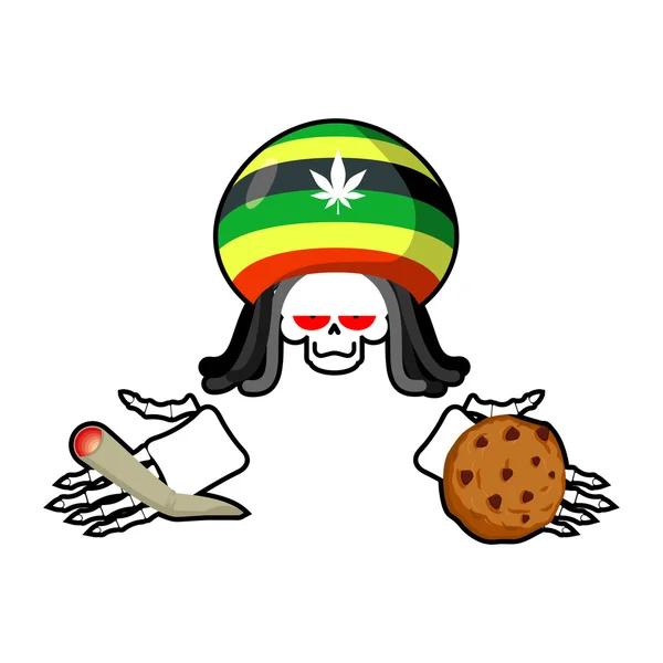 Rasta death biedt cookies en gezamenlijke of spliff. Rastafari drea — Stockvector