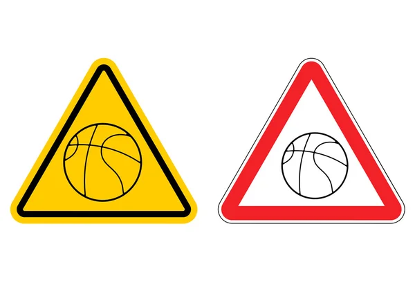 Avertissement signe basket attention. Dangers jaune signe jeu. bal — Image vectorielle