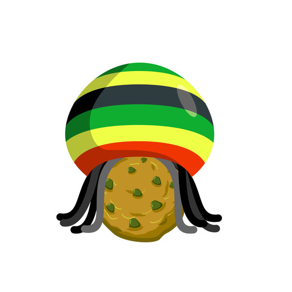 Rasta cookies. Rastafarian hat and dreadlocks and biscuit. Reggi