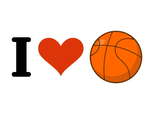 저는 농구를 좋아합니다. 마음과 공 게임. 스포츠 팬을 위한 엠블럼 — 스톡 벡터