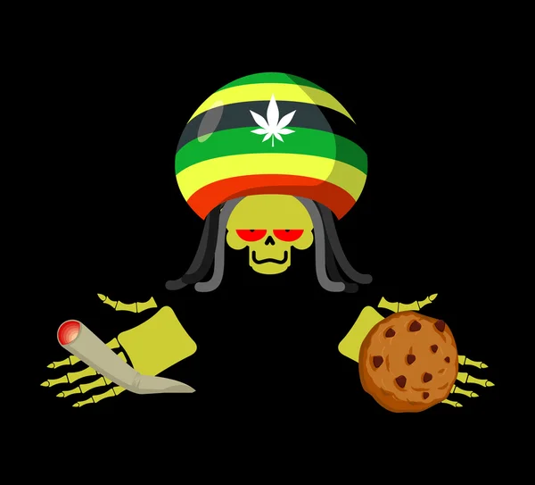 Rasta death biedt cookies en gezamenlijke of spliff. Rastafari drea — Stockvector