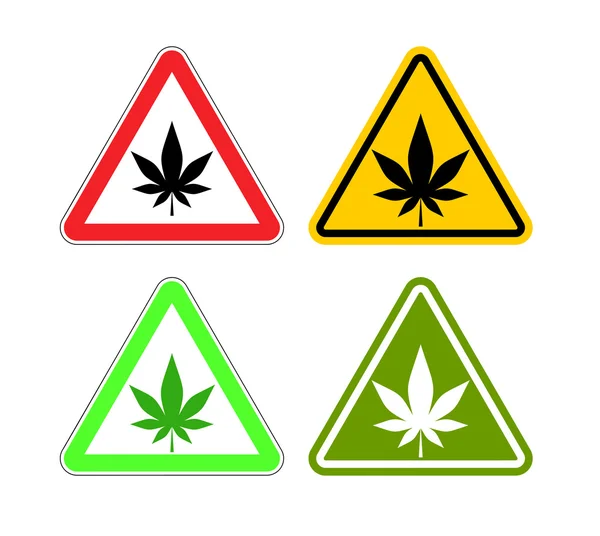 Señal de advertencia drogas atención. Peligros de la marihuana y amarillo si — Archivo Imágenes Vectoriales