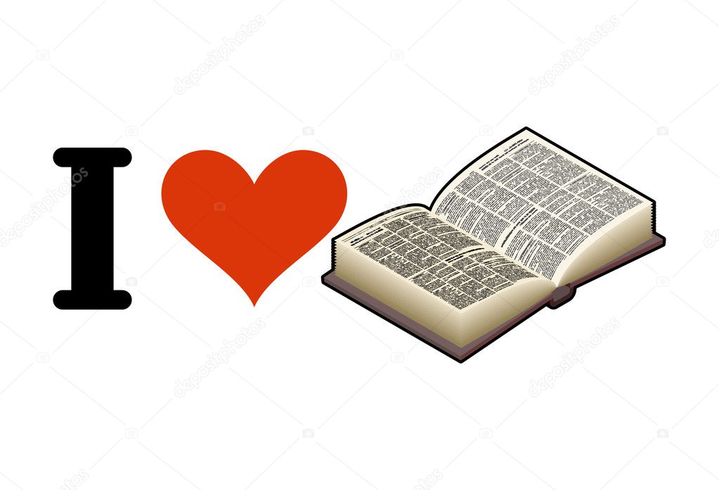 I love reading. Heart and book. Emblem for lovers of erudition
