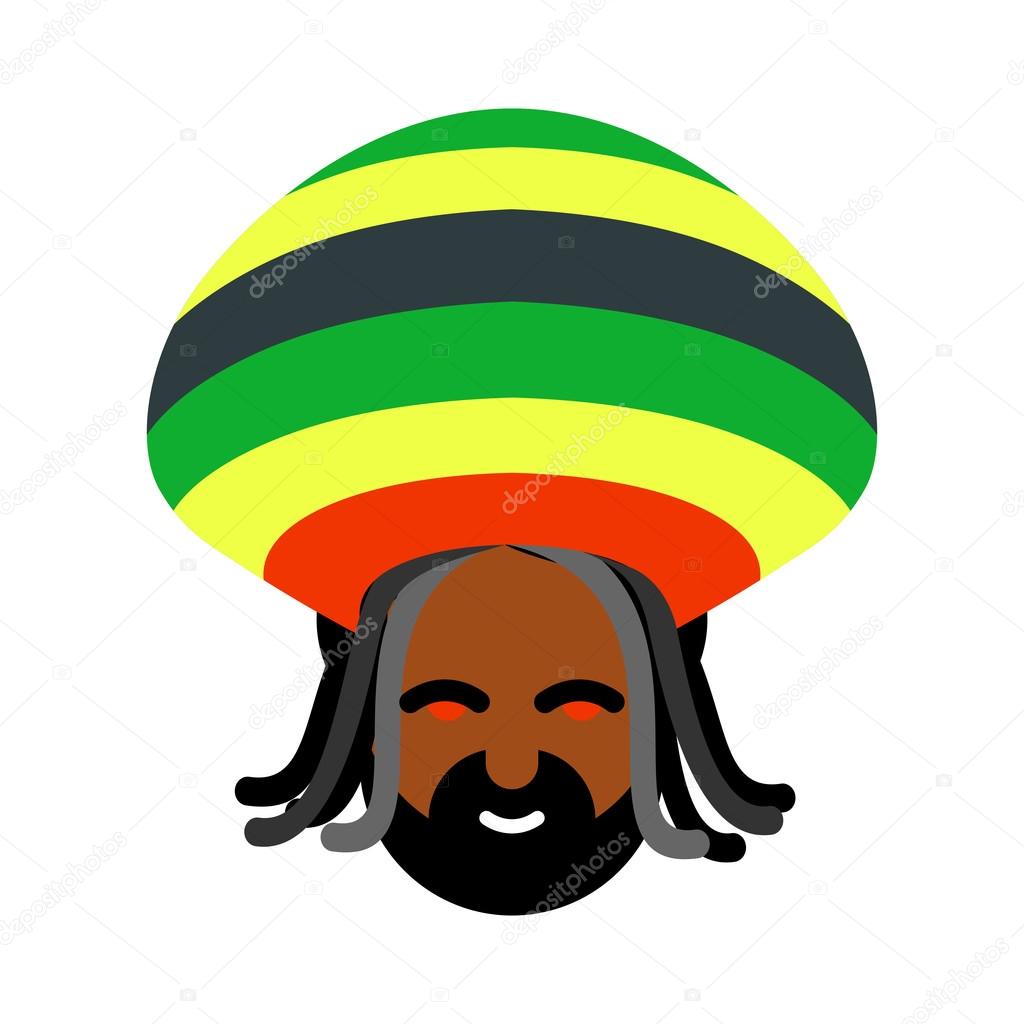 Rastaman avatar. Rasta cap and dreadlocks. Sign rastafarianin. J