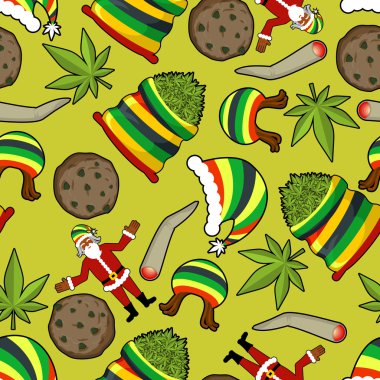 Rastaman deseni. Rasta Noel Baba süsü. Büyük kanabı çuvalı