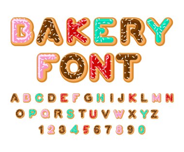 Fırın yazı tipi. Donut Abc. Yağlı harflerle pişirilir. Çikolata lı krema
