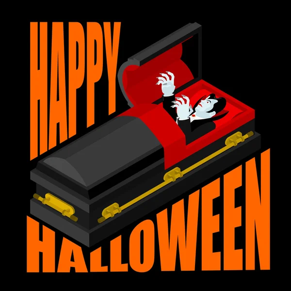 Happy Halloween. Dracula in open coffin. Illustration for terrib — Stock Vector