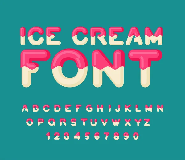 Písmo zmrzliny. Nanicou abecedu. Studené sladkosti ABC. Typogra v potravinách — Stockový vektor