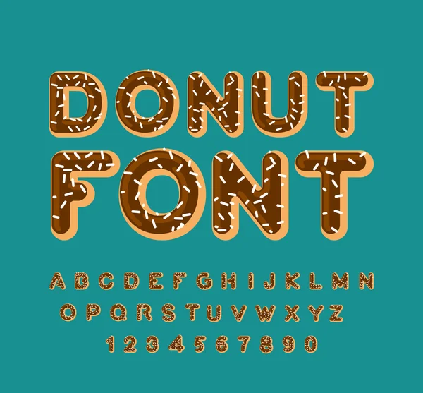 Шрифт пончика. Пирожный алфавит. Запеченные нефтяными буквами. Шоколад — стоковый вектор