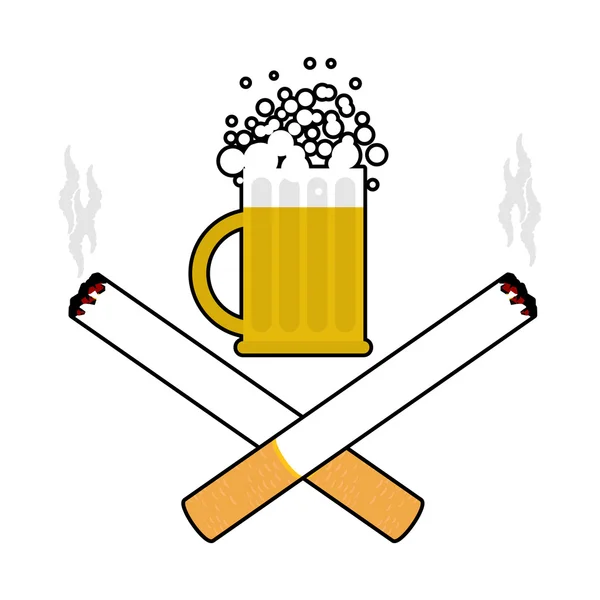 Bier en sigaretten. Alcohol en roken teken. Logo voor schade hea — Stockvector