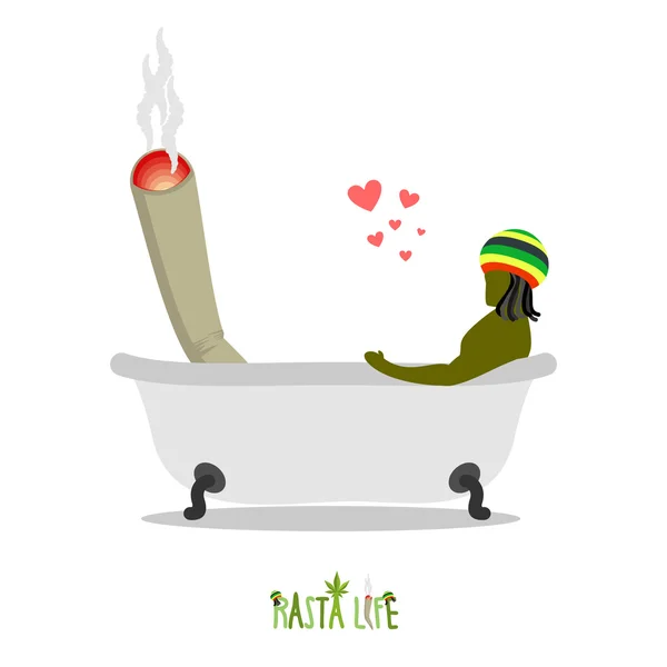 Rasta life. Rastaman and joint or spliff in bath. Man and smokin — Stock Vector