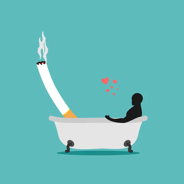 Humo de amante. Hombre y cigarrillo en el baño. Baño de fumadores. Nicotina — Archivo Imágenes Vectoriales