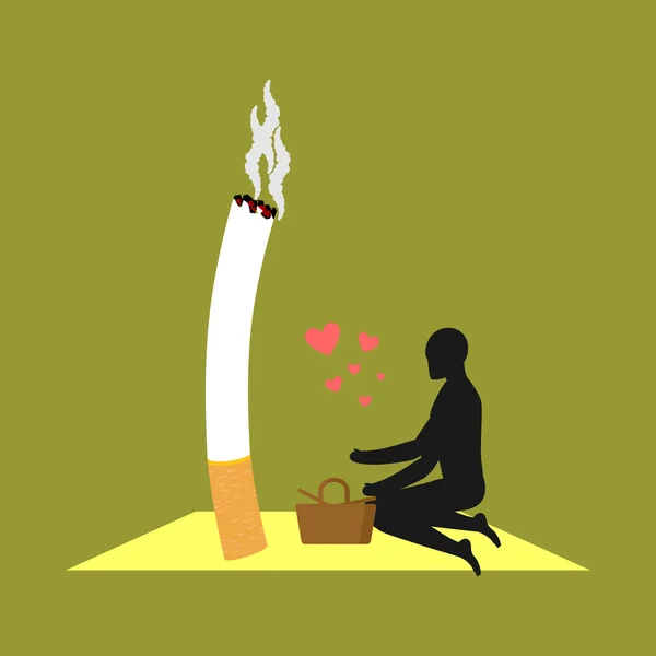 Humo de amante. Hombre y cigarrillo en el picnic. Fumador en la naturaleza. Nico. — Archivo Imágenes Vectoriales