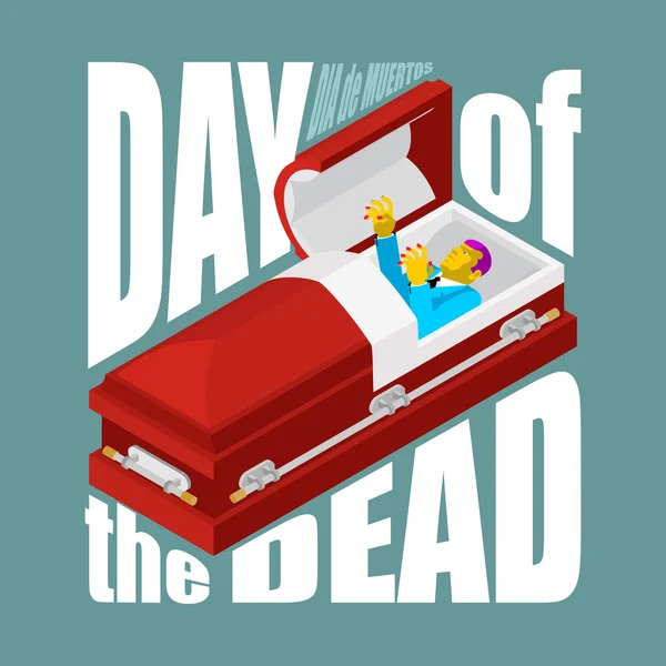 Día de los Muertos. Abra el ataúd. zombi partido en ataúd. Mexicano — Vector de stock