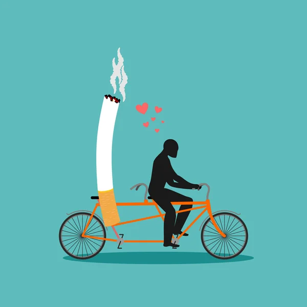 Humo de amante. Hombre y cigarrillo en bicicleta. Fumador en tándem. Nic. — Archivo Imágenes Vectoriales