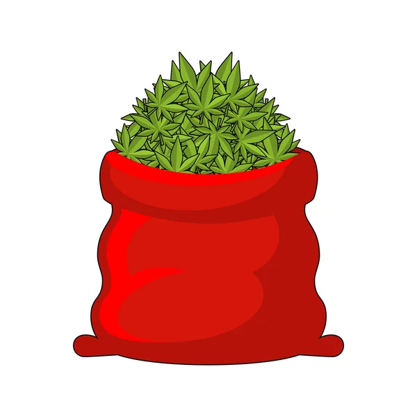 대마초의 전체 산타 자루. 마리화나의 큰 빨간 가방입니다. 흡연 — 스톡 벡터