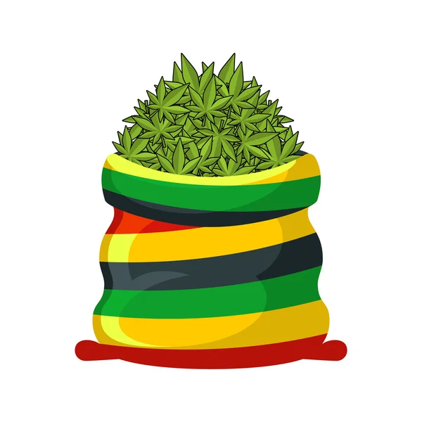 Rasta Sack of cannabis. Large bag of marijuana for Rastaman. Smo — Stock Vector
