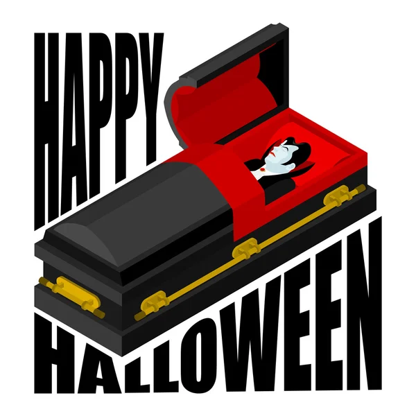 Happy Halloween. Dracula in open coffin. Illustration for terrib — Stock Vector