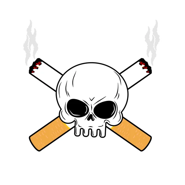 Cráneo y huesos cruzados cigarrillos. Fumar conduce a un emblema de d — Vector de stock