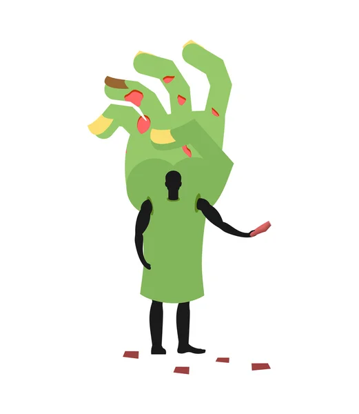 Zombie Hand costume man mascot promoter. Male in suit green arm — ストックベクタ