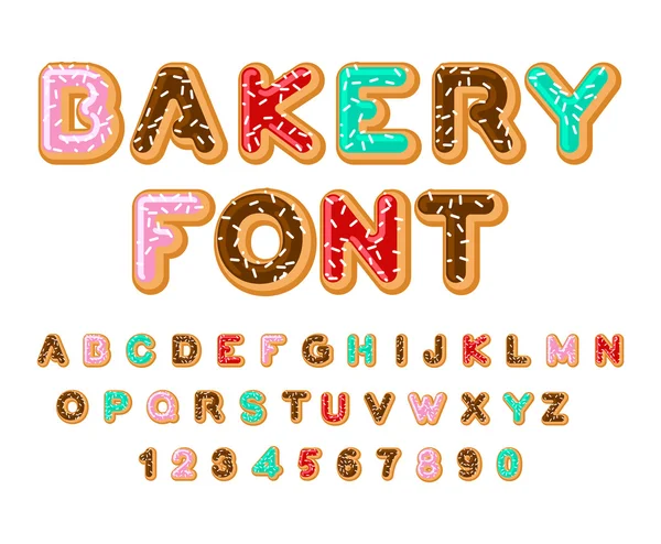 Písmo v pekárně. Donut ABC. Pečené v olejových dopisech. Čokoládová poleva — Stockový vektor