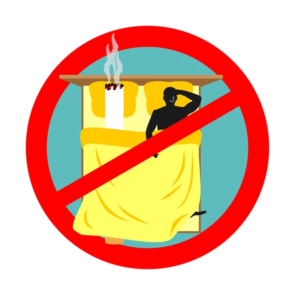 Zakázáno kouřit v posteli. Červená značka zakazující kouření. Ban smo — Stockový vektor