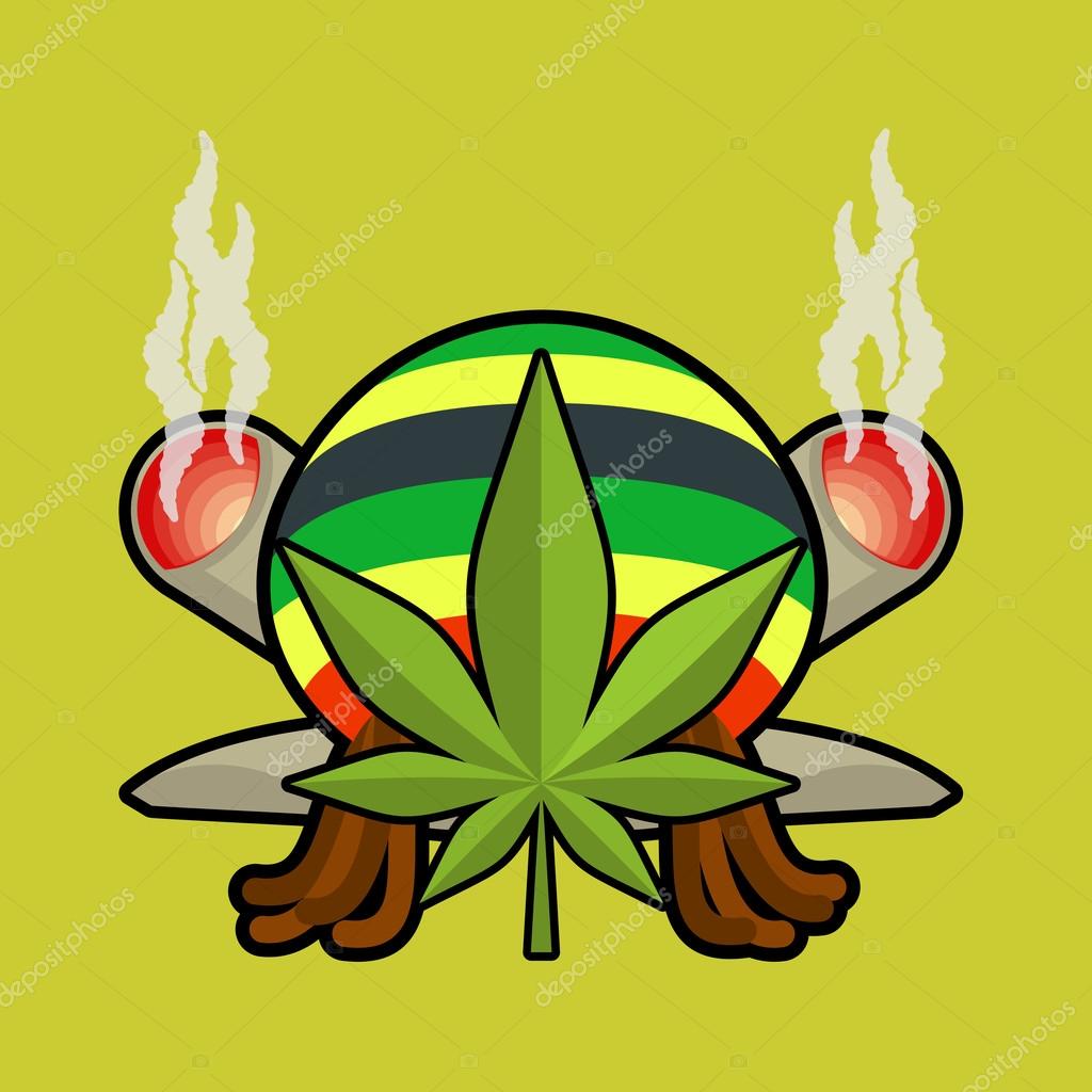 Rasta logo. Cannabis Leaf and joint or spliff. Rastaman cap and dreadlocks. Emblem for Rastafarian. Reggie sig