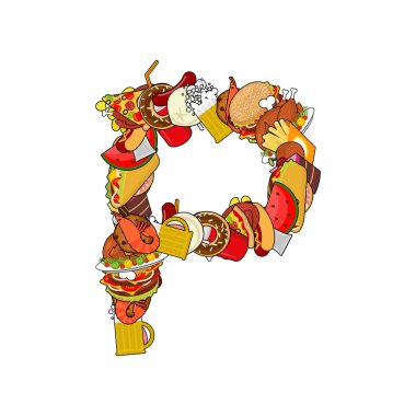 P harfi yenilebilir. Alfabe gıda iz. Besleme kavramı şablonu el