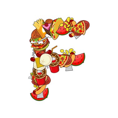 F harfi yenilebilir. Alfabe gıda iz. Besleme kavramı şablonu el