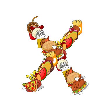 Mektup X yenilebilir. Alfabe gıda iz. Besleme kavramı şablonu el