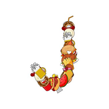 J harfi yenilebilir. Alfabe gıda iz. Besleme kavramı şablonu el