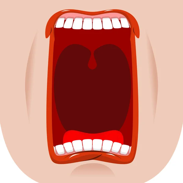 Boca abierta facial. Dientes y lengua. Hambre. bostezos en la espalda blanca — Vector de stock