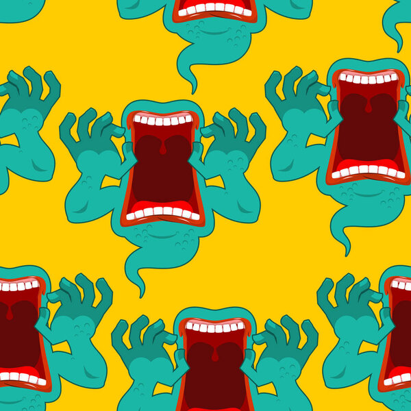 Ghost seamless pattern. Terrible howling wraith background. Mons